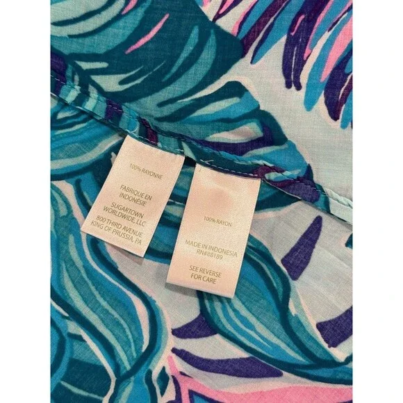 Lilly Pulitzer Dress Blue Natalie Shirtdress Cover Up Mini Floral Beach 2XS - Picture 10 of 11